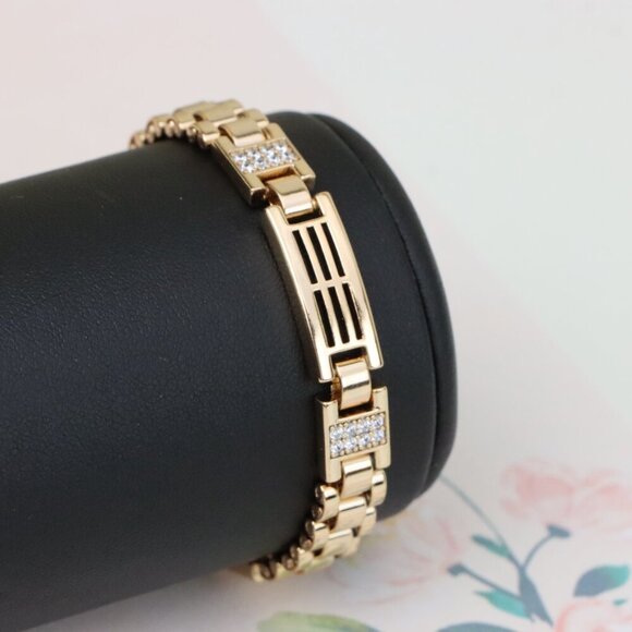 "Elegant Rose Gold Bracelet with Pave Accents and Geometric Design, XPBL0938 - Picture 6 of 12